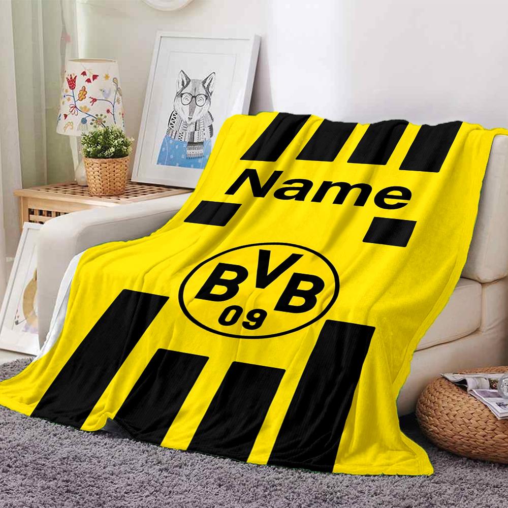 Custom Name Borussia Dortmund Theme Printed Blanket Perfect For Couch Bed Travel Outdoor Use Machine Washable Cozy Durable