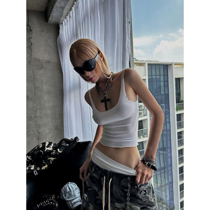 Kkx American Street Sexy Style Pure Color Personality Slim Fit Sexy Short U-Neck Vest Women's Inner Top