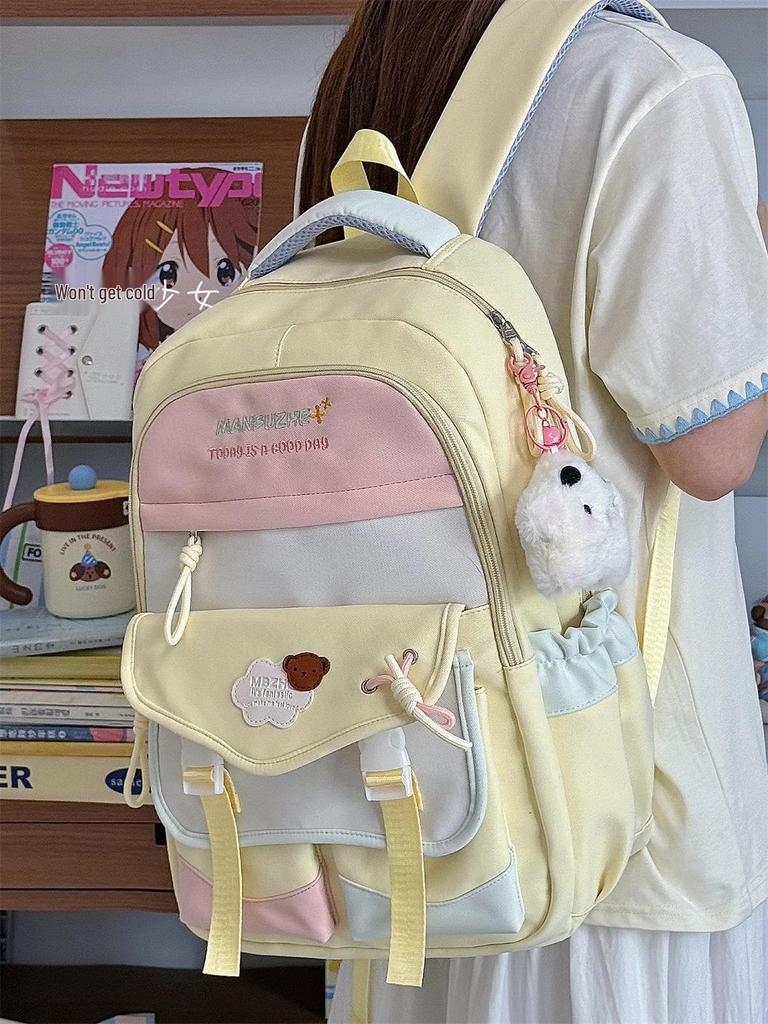 Color Block Schülerrucksack - Großes Fassungsvermögen, Leicht, Doppelschultertasche für Mädchen in Mittel- und Oberschule