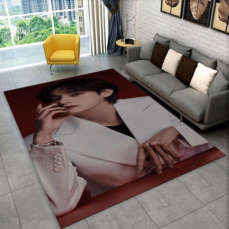 Famous B-BTS Kim Tae Hyung V KPOP Non-Slip Area Rug for Living Room,Bedroom,Playroom,Carpet Floor Mat Home Decor Rug Kids Room