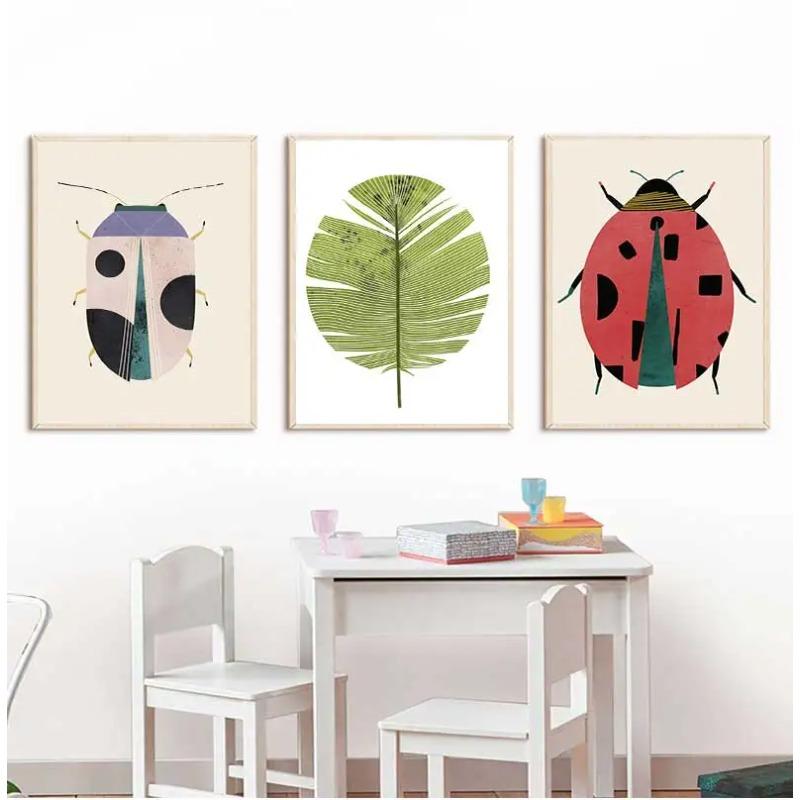 Butterfly Wall Art Ladybug Tiger Moth Beetle Feather Canvas Painting Nordic Poster Printing Wall Picture Bedroom Decoration