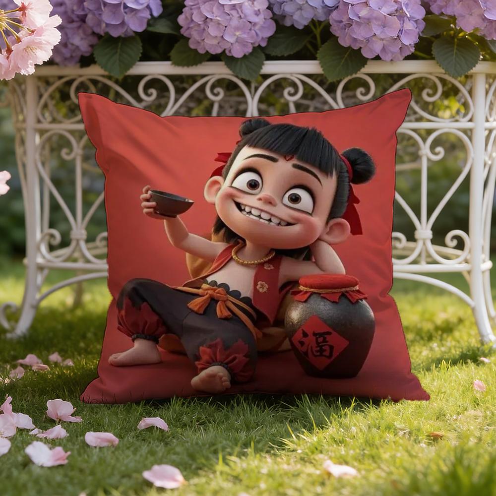 Animated Movie Nezha Cushion Cover Home & Car Dual-Scene Pillow Cover: Reversible for Premium Comfort