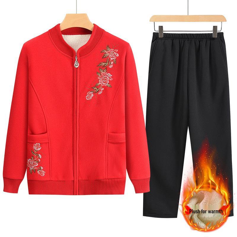 2024 Mamas warmer Wollmantel: Langärmiger Strickcardigan mit Samtbesatz für Frauen mittleren und höheren Alters