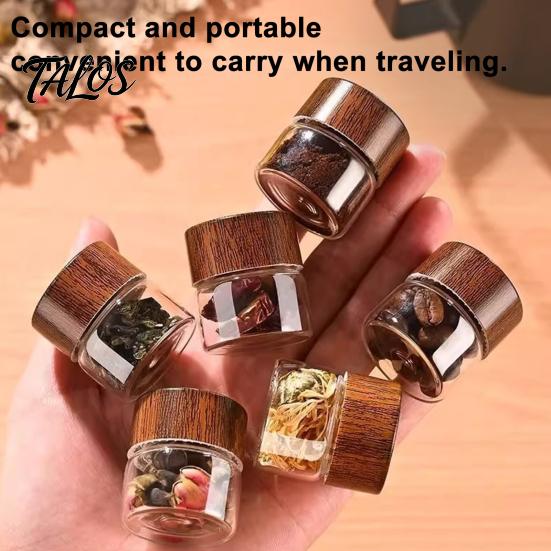 Talos Glass Mini Storage Jar, with Wood Lid, Moisture Proof Portable Small Container, for Coffee Beans Tea Sugar Spices Kitchen Organizer