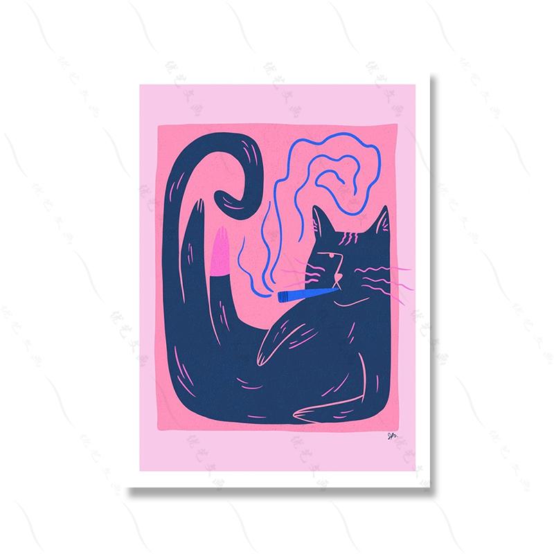 Fashion Smoking Cat Wall Art Pink Hipster Animal Cat Canvas Painting Nordic Posters And Prints Wall Picture For Kids Room Decor