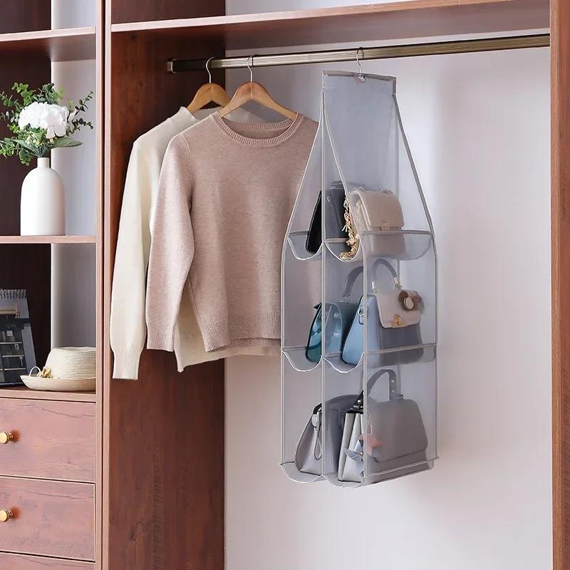 Eco-Friendly Hanging Tote Bag Organizer with Transparent Storage and Multiple Compartments