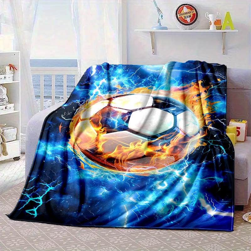 Soccer Ball Bursting Through Blanket Flannel Blanket for Bed, Sofa, Camping, Hiking, Picnic Essentials, Gift for Family Fan Gifts