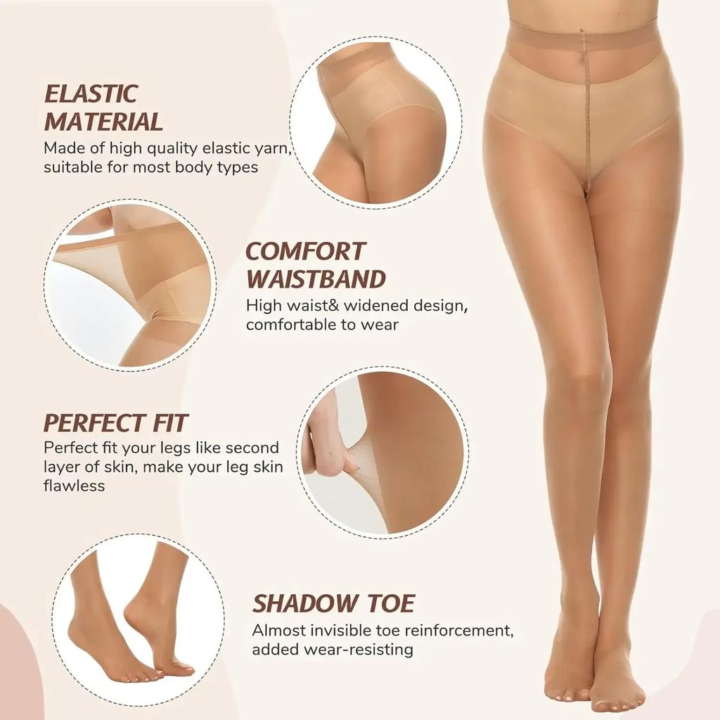 1/3pairs Women's Slim Fit Anti Hook Silk Pantyhose High Elasticity Breathable Ultra-thin Bottom Socks Leggings