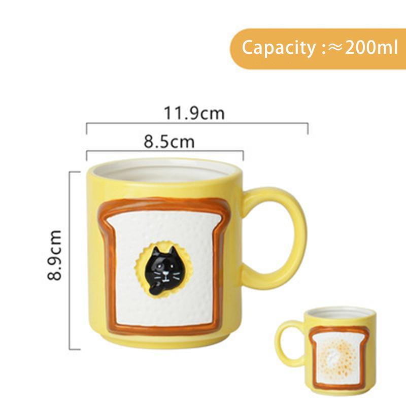 Japanese 3D Relief Cat Baguette & Toast Ceramic Mug Cute Cartoon Breakfast Milk Coffee Cup Drinkware Gift