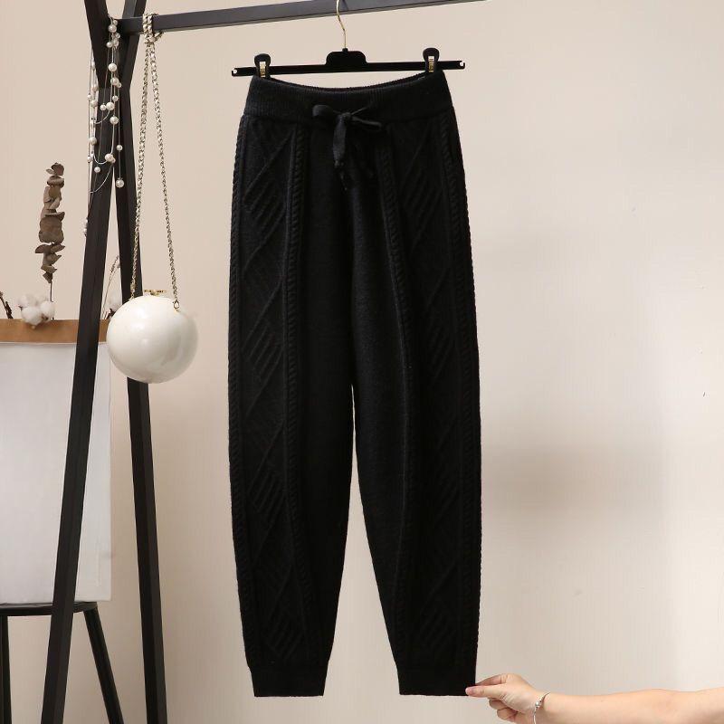 

Вязаные шаровары осенние и зимние модели утолщенные свободные эластичные талии тонкие витые шерстяные брюки женские XL чёрный