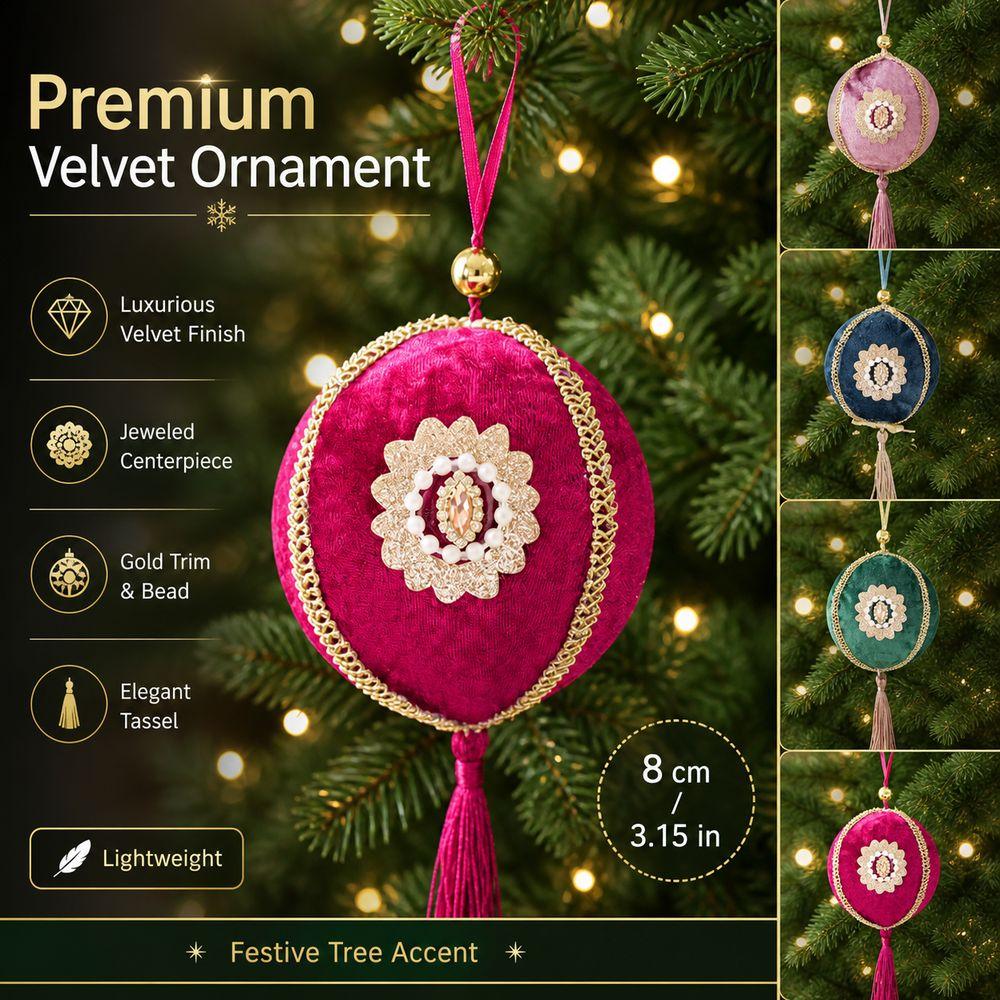 Hanging Design Christmas Tree Ornaments Ornamental Craft Velvet Look Fabric Hanging Ornaments Ribbon Hanging Loop