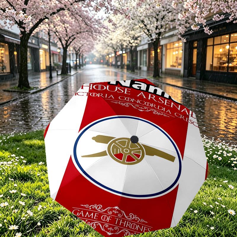 Custom Name Personalized Football Team F.C Print Umbrella, Auto Open Close, 8‑Rib Sturdy Frame, Commute Camping Hiking Use, Birthday Gift
