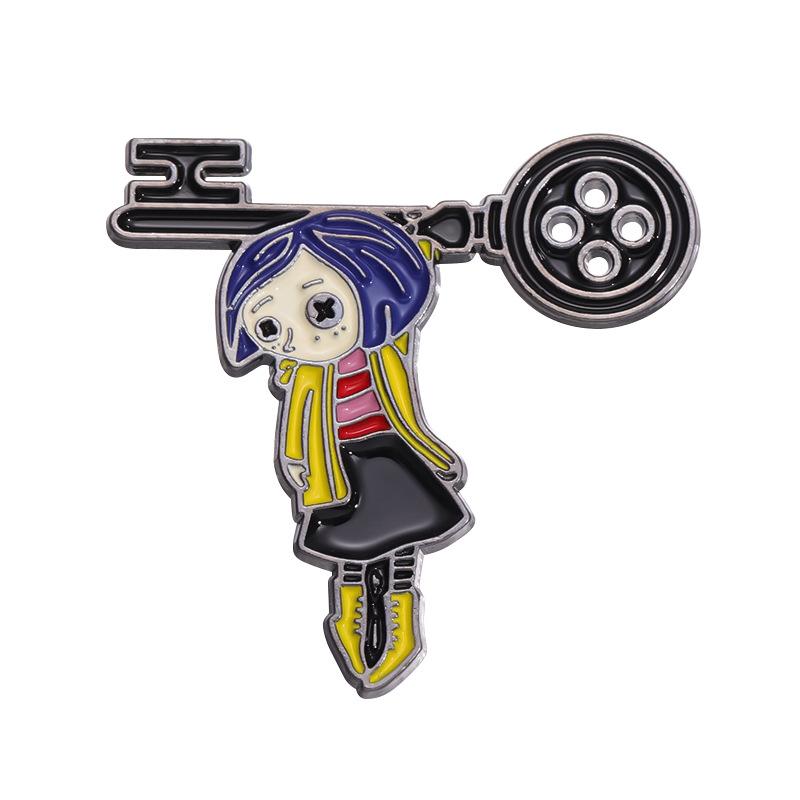 

Adorable Cartoon Character Pin Brooch Featuring Little Girl With Key For Accessories Unique