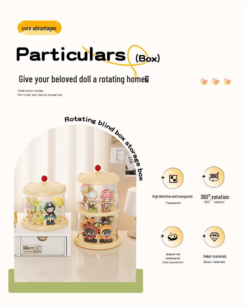 Rotating Cute Particle Display Case: Transparent PET Figurine Storage Rack