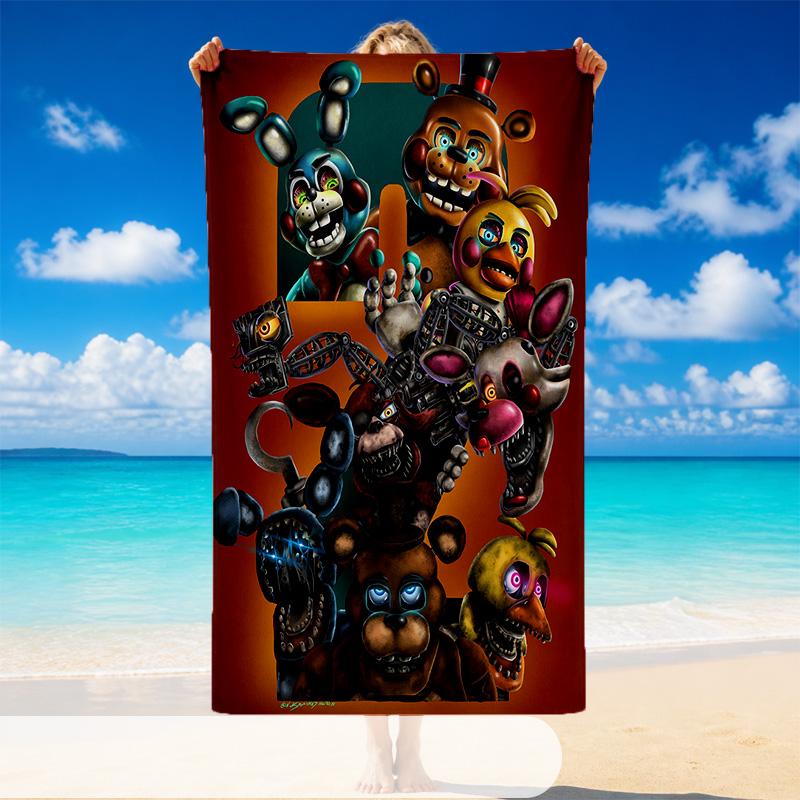 Quick Dry Beach Towel Five Nights At Freddy’s Pattern, Lightweight Absorbent Towel for Pool Beach Vacation Use