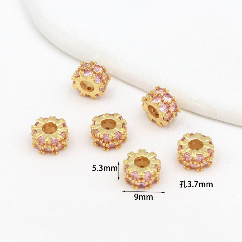 Farbechtheit k Echtgold mikro-eingefasster Zirkon Fassperlen Straße durchbohrt kleine Taille Kristallarmband DIY Perlenabstandshalter mit Perlen C