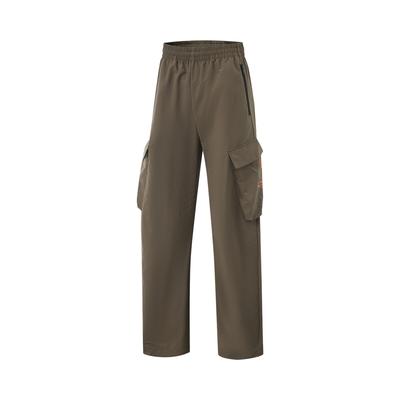 Li Ning Fitness Series Retro Eastern Style Mid Waist Straight Leg Loose Woven Large Pocket Sports Casual Pants Women Pants Teak-Brown AYKU744-2