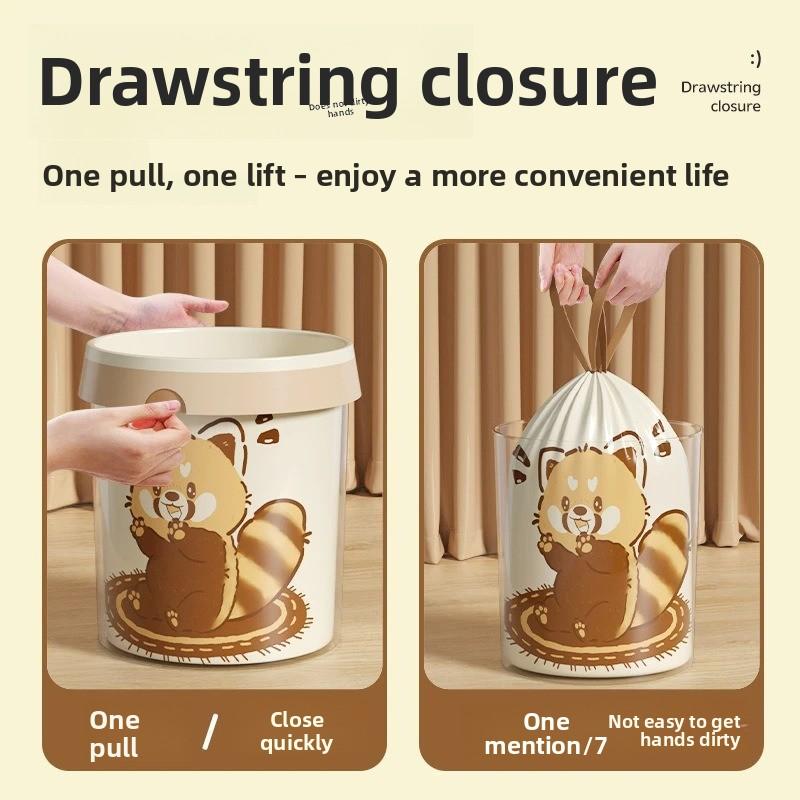 Household Tear-free Pull-string Garbage Bag, Thick and Durable, Cartoon-style Little Raccoon Design, Cute Style Kitchen Cleaning Bag