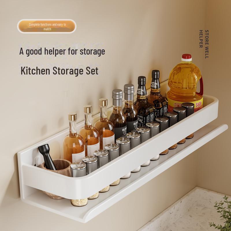 Väggmonterat köksställ i krämstil: Stansfri Vit Multifunktionell Förvaring för Kryddor och Kondiment