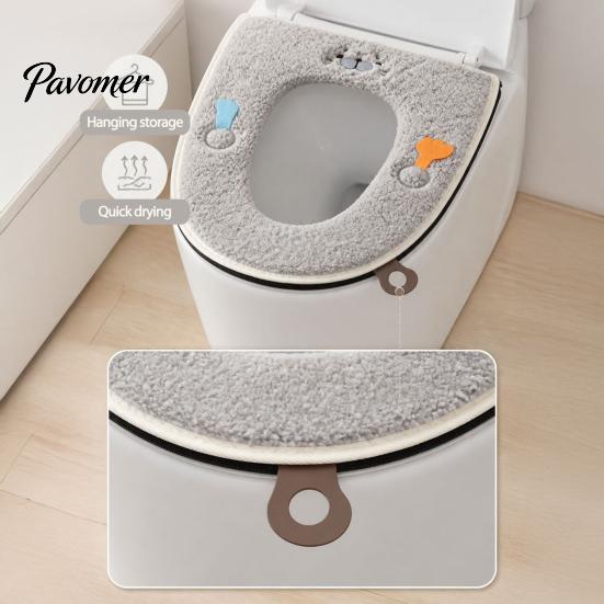 Non-slip Bathroom Decor Soft Plush Toilet Seat Cover, Thick Washable Pad with Zipper And Reusable Mat Handle, Warm Skin-Friendly Cushion for O-Shaped