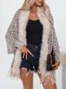 Leopard Print Fur Collar Knitted Cardigan: Autumn/Winter Batwing Sleeve Cape