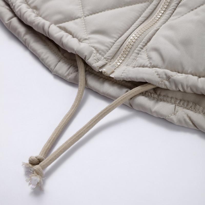 Women's OverSize Loose Cotton Parka Quilting Design Spliced Knitted Long Sleeve Zipper Stand Up Collar Thin Coat Drawstring Hem Overwear Autumn Winter
