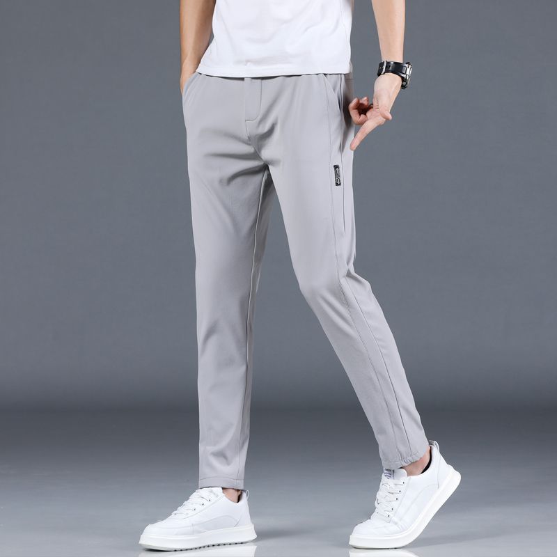Ice Silk Men's Pants Summer Black Gray Thin Business Casual Pants Outdoor Elastic Breathable Straight Leg Sports Pants