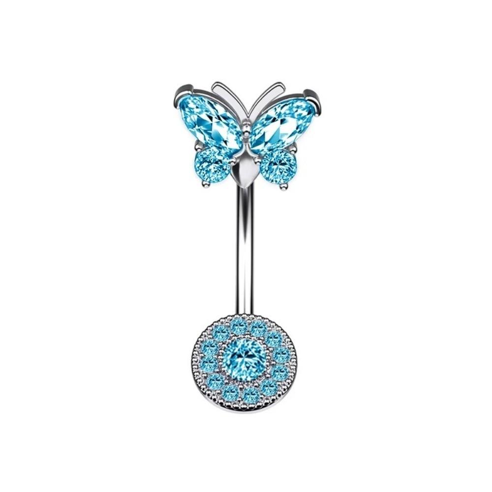 Stainless Steel Crystal Zircon Piercing Belly Bow Knot Belly Rings Butterfly Navel Jewelry  Women