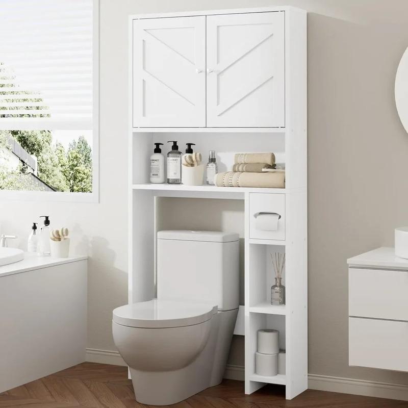 Bathroom Storage Cabinet Over Toilet with Toilet Paper Holder Stand, Freestanding Bathroom Storage Organizer Cabinet Space Saver
