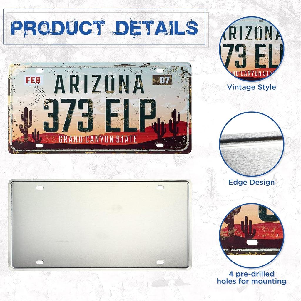 12 Pieces Vintage State License Plates for Decoration Tin Signs Vintage US State Number Tags Metal Automotive Sign for Man Cave Garage Bar Home Wall