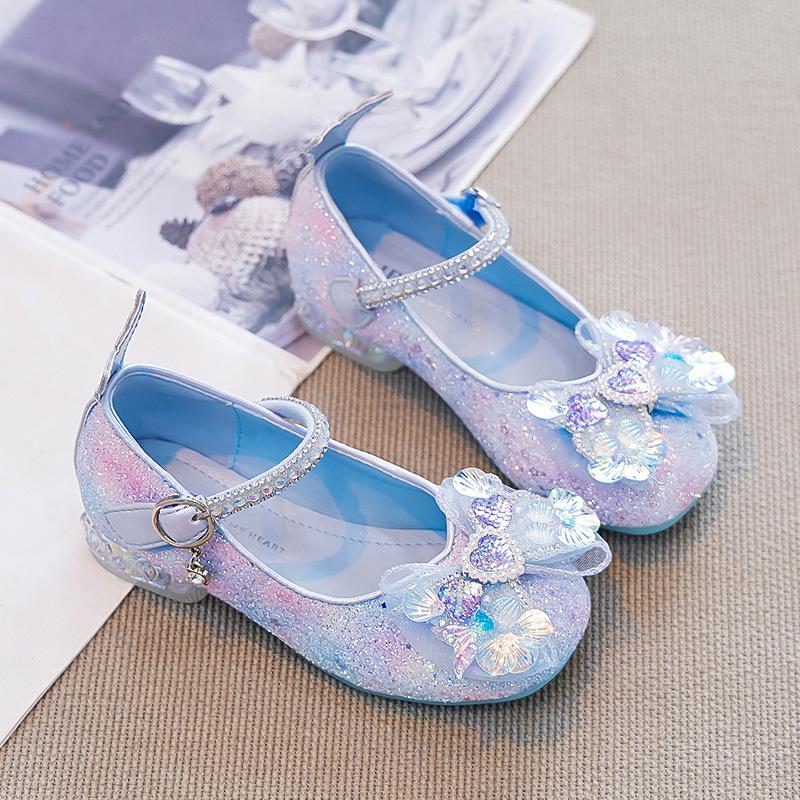 Spring Girls Princess Shoes Fashion Butterfly Crystal Performance Shoes Girls Dress Shoes size 26 синий