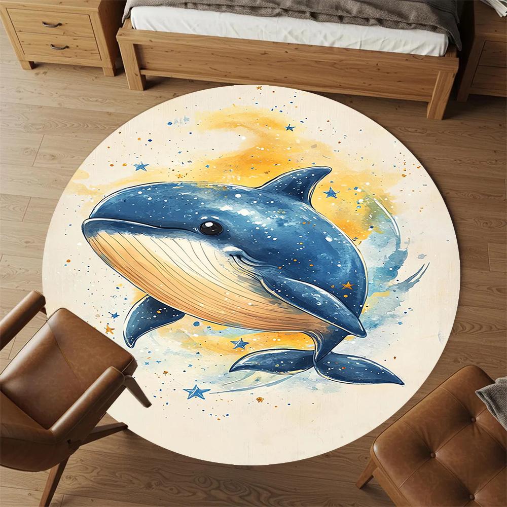 1pc Whale Starry Round Chair Mat Area Rug - Non-Slip, Floor Mat for Office, Bedroom, and Indoor Decor -1002115