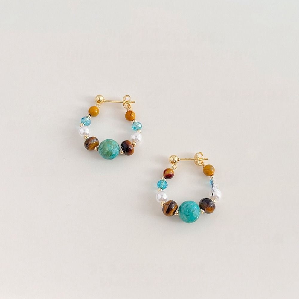 Pearl Beaded Earringdrop Water Droped Vintage Hoop Earrings Fashion Faux Turquoise Earrings  Women