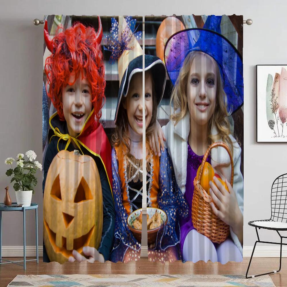 Halloween Verdunkelungsvorhänge für Wohnzimmer Vorhang Mückenschutzvorhänge 2 Stück Raumteiler Tüll für Schlafzimmer Küche Elegant