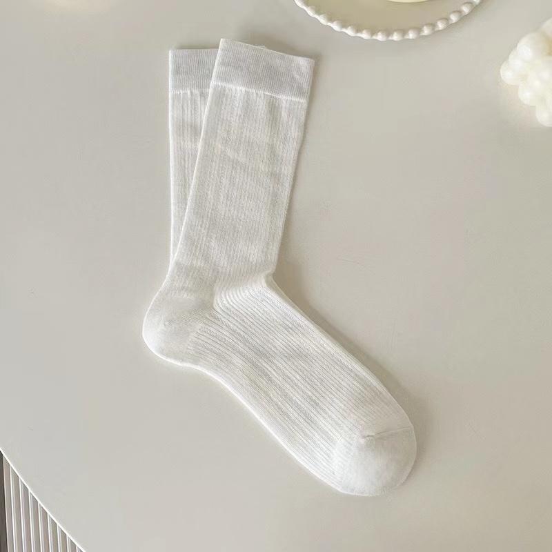 5 Pairs Women Solid Color Small Leg Socks Fashionable Sweet Style Summer Thin Mesh Hollow Breathable Casual Stacked Socks