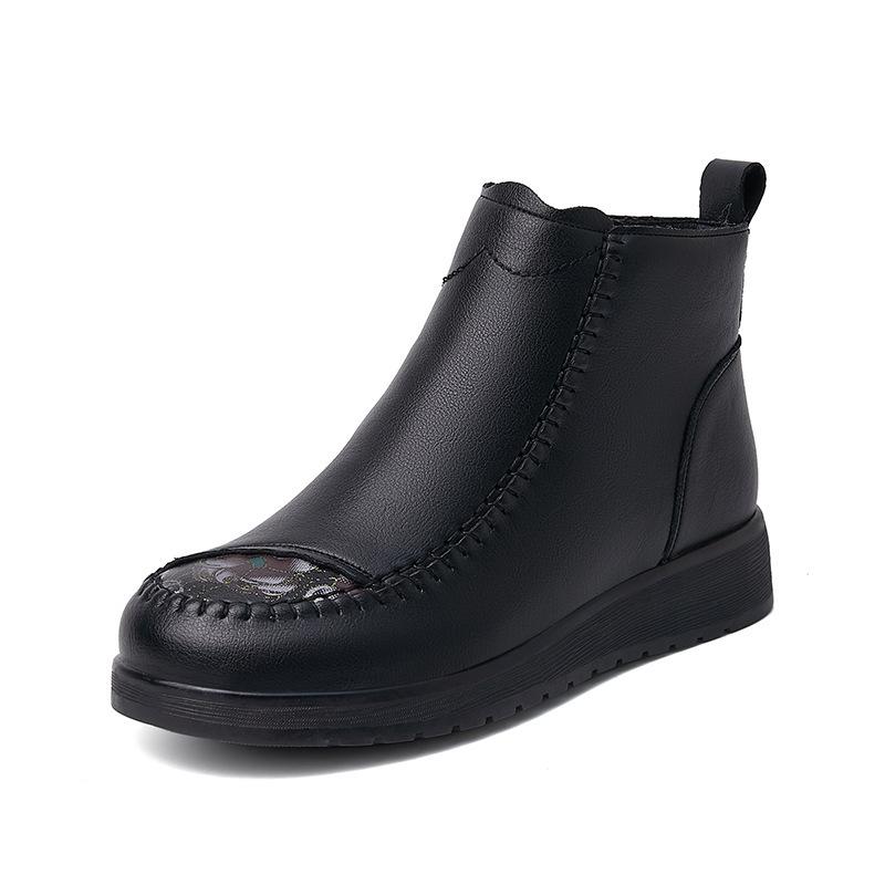 Winterstiefel Echtes Leder Damen Flats Rutschfest Warm Flache Absätze Stiefeletten Mutter Wasserdicht Rutschfeste Stiefeletten