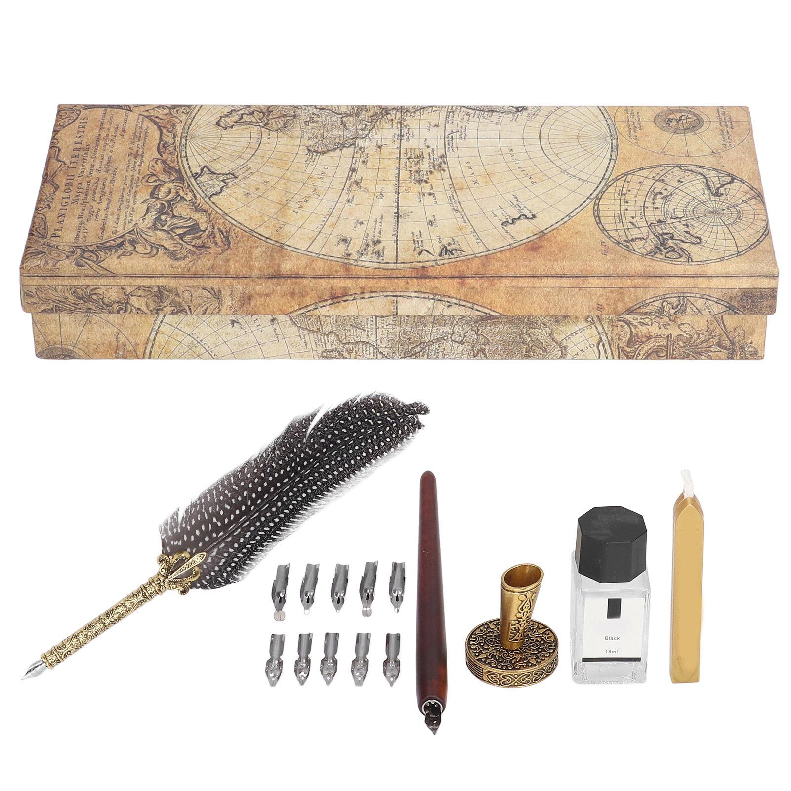 

Feather Pen Exquisite Pattern Quaint Texture Comfortable Grip Stainless Steel Nib Caligraphy Pen Guinea fowl