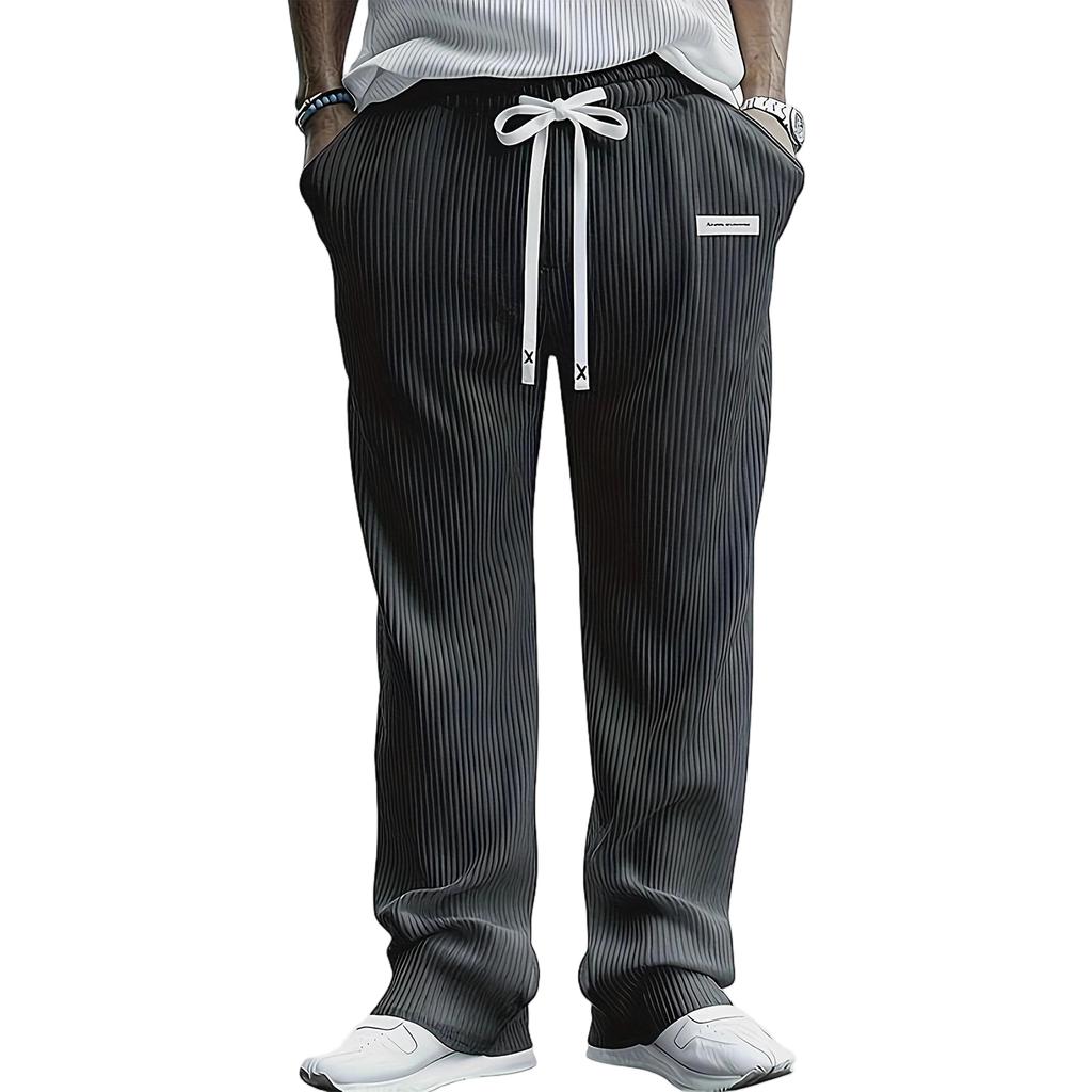 Mens Corduroy Casual Pants Fashion Loose Fit Wide Leg Pants Straight Sweatpants Elastic Waist Drawstring