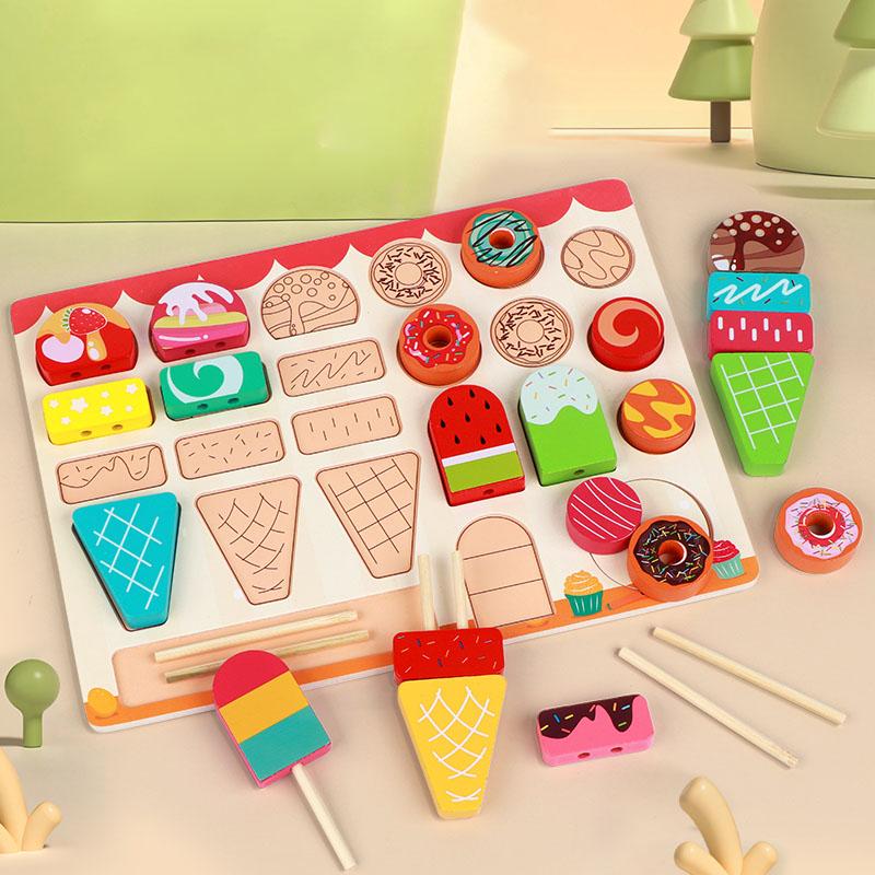 Montessori Wooden Pretend Play Kitchen Toys Dessert Puzzle Toys Simulation Barbecue Pretend Role Indoor Game For Toddlers Age 3+