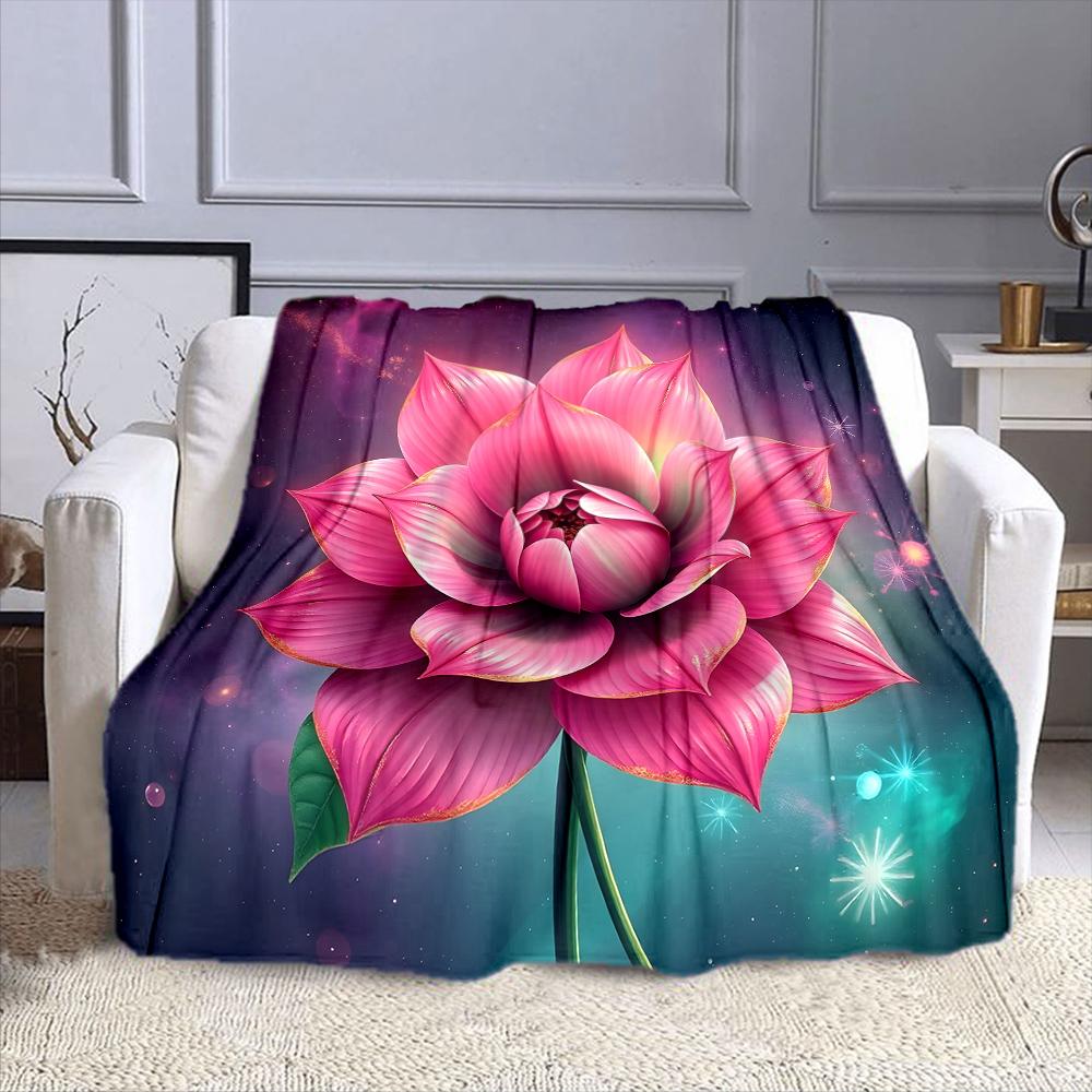 Radiant Pink Lotus In Cosmic Glow Patterned Flannel Blanket Perfect for the Bedroom Living Room, Sofa, or a Little Nap