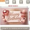 2D Happy Birthday Photography Backdrop Elegant Rose Gold Glitter Balloon and Flower Background
