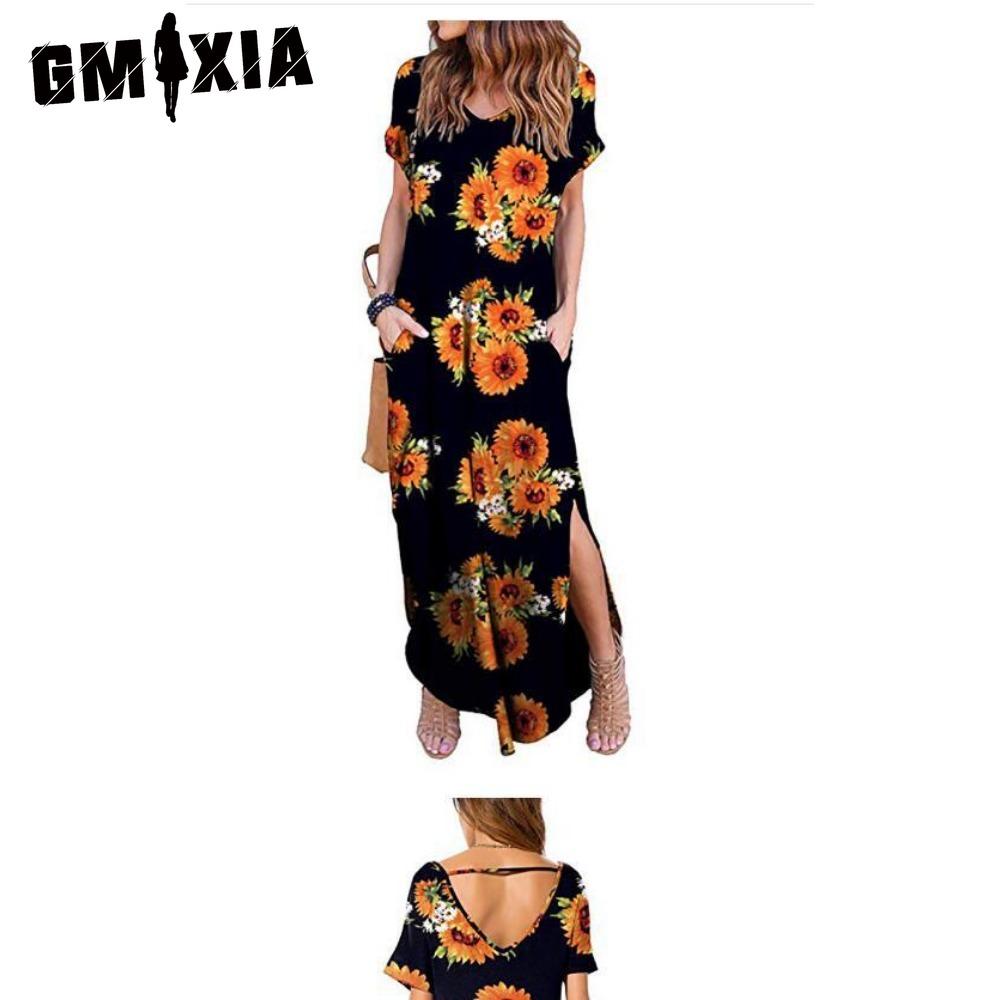 GMXIA Women's Fashion Summer Spring Short Sleeve V-Neck Casual Dresses