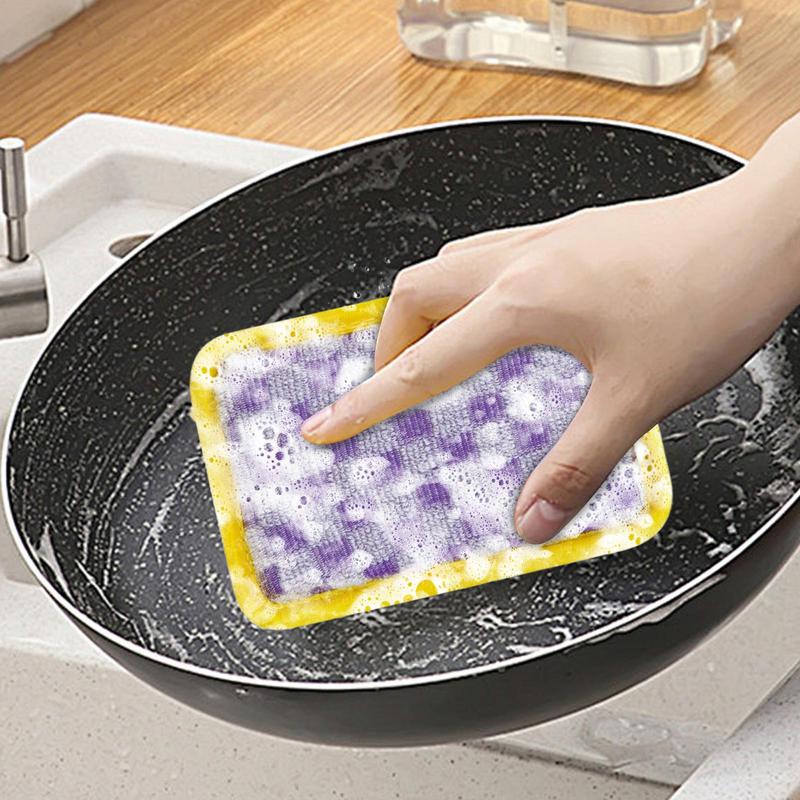5pcs Multifunctional Kitchen Cleaning Sponge Brush Kitchen Dish Pot Washing Cloth Double-sided Towels Strong Decontamination