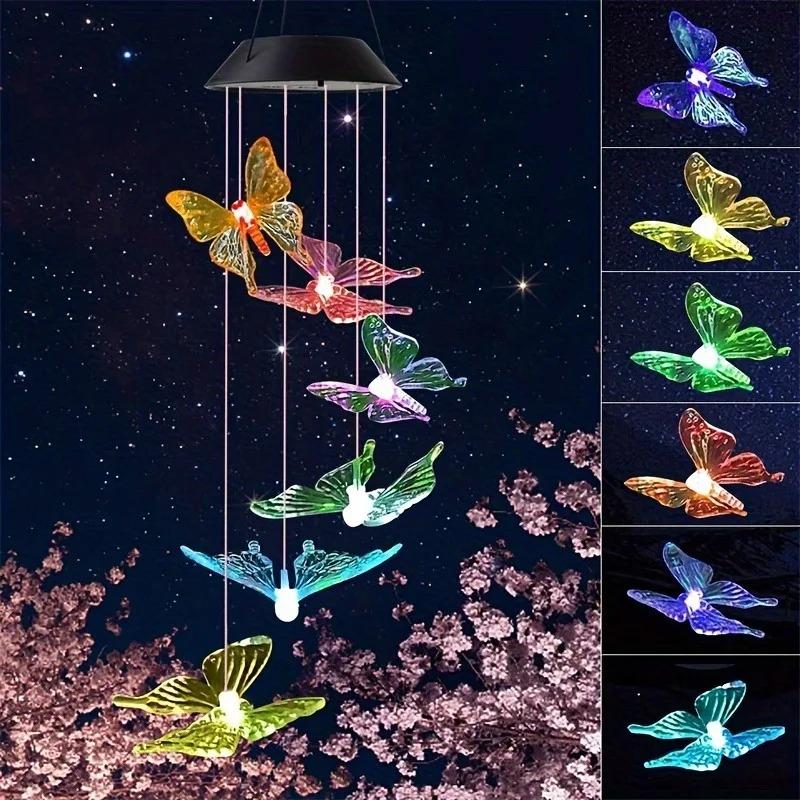 Colorful LED Butterfly Solar Wind Chimes - Waterproof Outdoor Hanging Light Decor for Garden Patio Christmas Unique Gift for Her