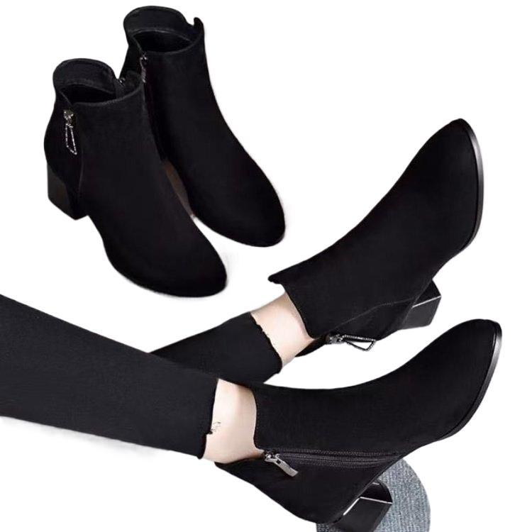 Retro style winter thick heel velvet warm Martin boots autumn new British still versatile comfortable thick heel short boots