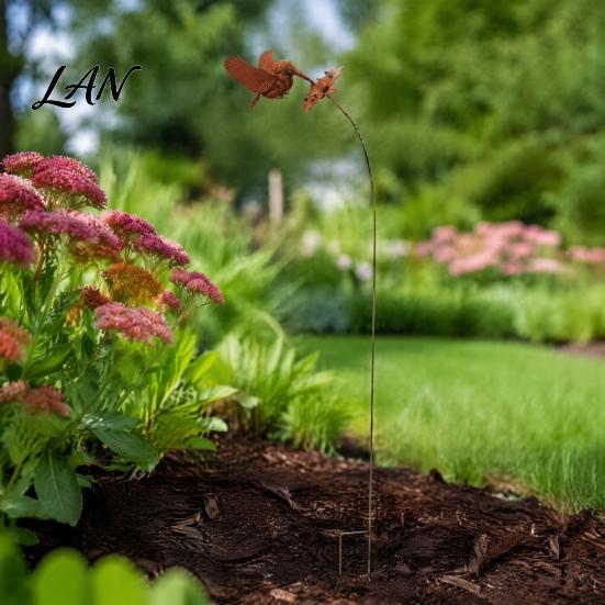Weatherproof Metal Yard Inserts Wrought Iron Hummingbird Flower Garden Stake, Decorative Art, Stakes Anti-Rust Decor Sign for Balcony Windowsill