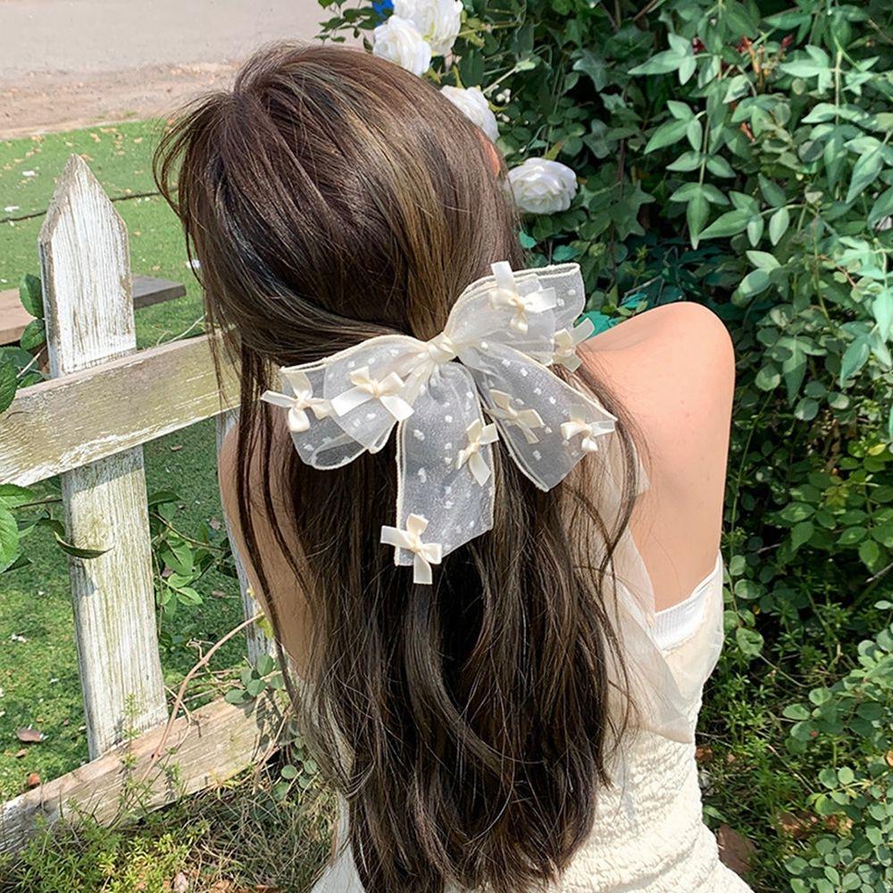 Clip Polka Dot Bow Knot Mesh Korean Style Hair Clip Girls Hair Clip Bow Hairpin Big Bow Hair Claw