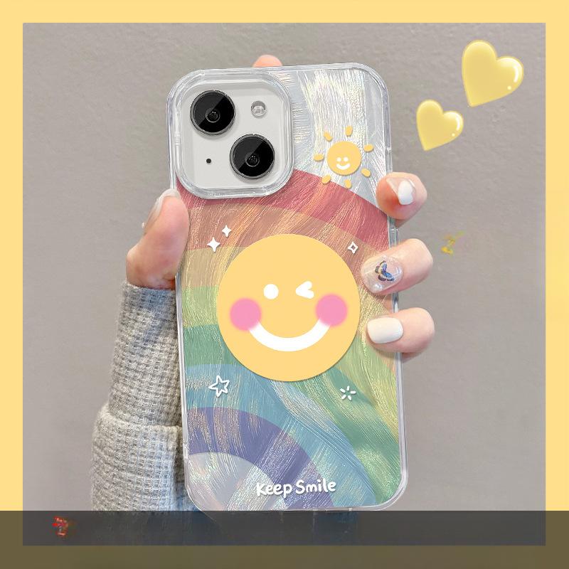 

Подходит для Apple 15 Пуховая пряжа Чехол для мобильного телефона Летний Iphone14pro Смайлик Радуга Невидимая подставка 13 Большое отверстие Мягкий край iPhone SE (2nd Generation)