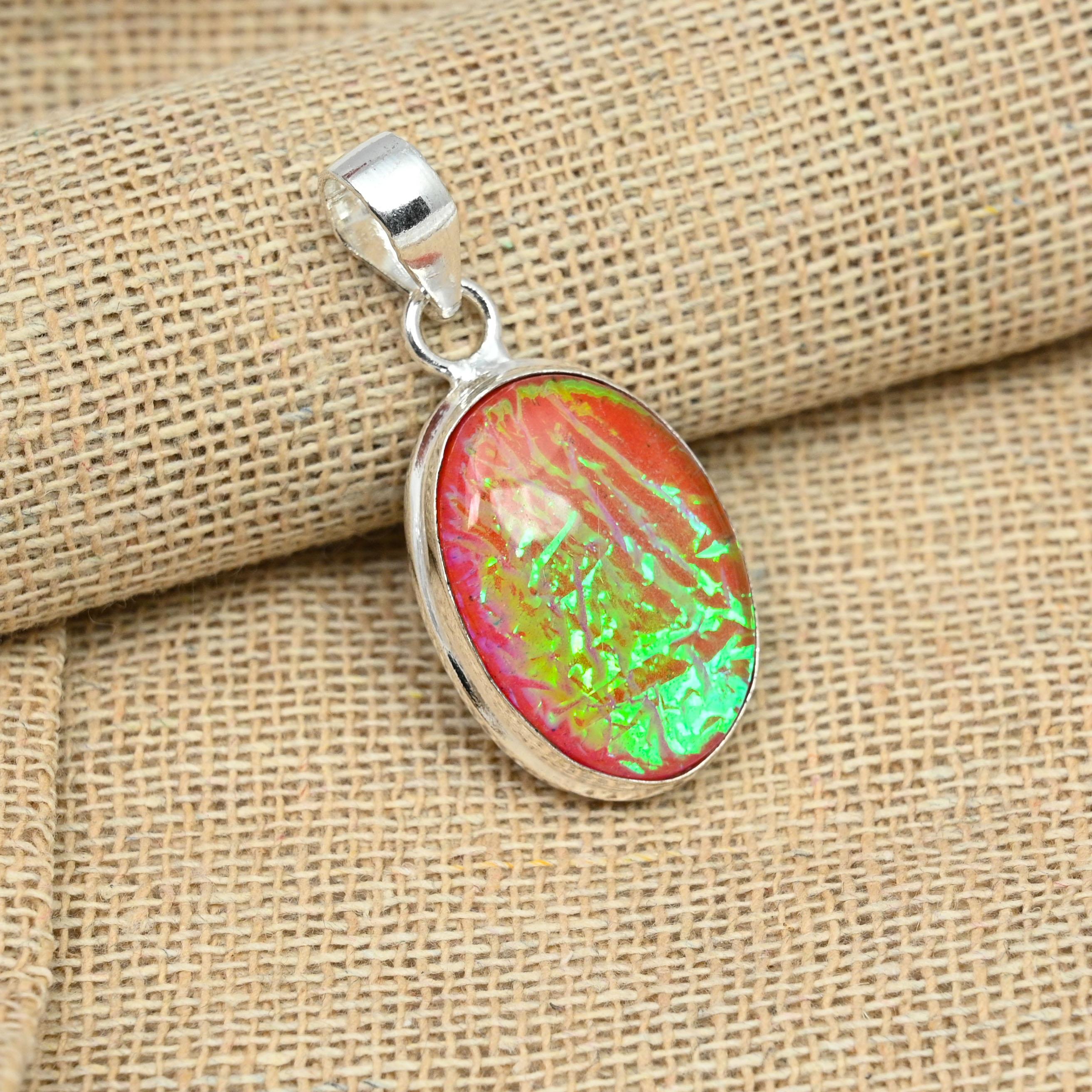 

Ювелирные изделия ручной работы с красным австралийским тройным опалом из стерлингового серебра 925 пробы 1.57 Inches красный