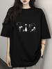 1pc Cat Pattern Black Print 100% Women'S Short Sleeve T-Shirt, Unisex, Available In Black, White, Red, Light Gray, Dark Gray, Casual Classic Fashion,